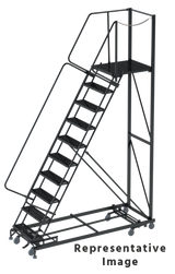 Ballymore Safety Products Weight Actuated All Directional 50 Degree Slope Walk Down Ladders, Weight Actuated, All Directional, 10 Step, 32 In Wide Base, 28 in Deep Top Step, Expanded Metal Tread, Right Exit 