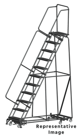 Ballymore Safety Products Weight Actuated All Directional Ladders, Weight Actuated, All Directional, 11 Step, 32 In Wide Base, 21 in Deep Top Step, Abrasive Mat Tread 