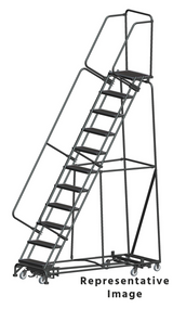 Ballymore Safety Products Weight Actuated All Directional Ladders, Weight Actuated, All Directional, 11 Step, 32 In Wide Base, 28 in Deep Top Step, Perforated Tread, Setup 