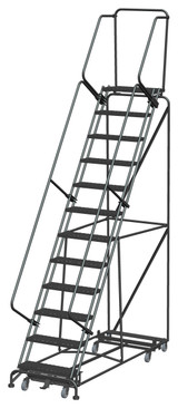 Ballymore Safety Products Weight Actuated All Directional Ladders, Weight Actuated, All Directional, 12 Step, 32 In Wide Base, 14 in Deep Top Step, Expanded Metal Tread 