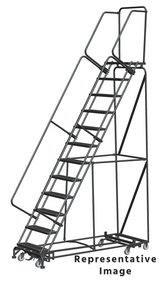 Ballymore Safety Products Weight Actuated All Directional Ladders, Weight Actuated, All Directional, 12 Step, 32 In Wide Base, 21 in Deep Top Step, Perforated Tread 