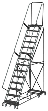 Ballymore Safety Products Weight Actuated All Directional Ladders, Weight Actuated, All Directional, 14 Step, 40 In Wide Base, 14 in Deep Top Step, Serrated Tread 