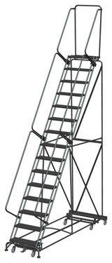 Ballymore Safety Products Weight Actuated All Directional Ladders, Weight Actuated, All Directional, 15 Step, 40 In Wide Base, 14 in Deep Top Step, Serrated Tread 