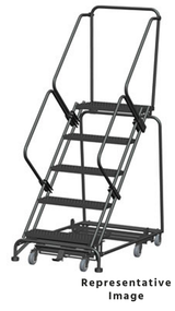 Ballymore Safety Products Weight Actuated All Directional 50 Degree Slope Walk Down Ladders, Weight Actuated, All Directional, 50° Incline, 5 Step, 32 In Wide Base, 14 in Deep Top Step, Abrasive Mat Tread 
