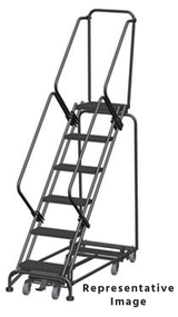 Ballymore Safety Products Weight Actuated All Directional 50 Degree Slope Walk Down Ladders, Weight Actuated, All Directional, 50° Incline, 6 Step, 24 In Wide Base, 14 in Deep Top Step, Serrated Tread 