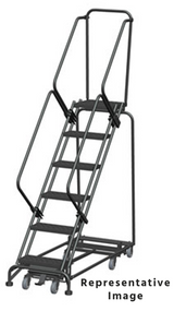 Ballymore Safety Products Weight Actuated All Directional 50 Degree Slope Walk Down Ladders, Weight Actuated, All Directional, 50° Incline, 6 Step, 24 In Wide Base, 14 in Deep Top Step, Expanded Metal Tread, Setup 