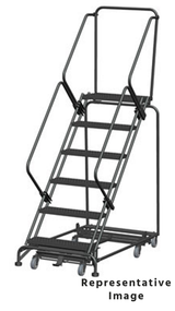 Ballymore Safety Products Weight Actuated All Directional 50 Degree Slope Walk Down Ladders, Weight Actuated, All Directional, 50° Incline, 6 Step, 32 In Wide Base, 14 in Deep Top Step, Expanded Metal Tread, Setup 