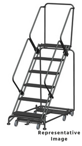Ballymore Safety Products Weight Actuated All Directional 50 Degree Slope Walk Down Ladders, Weight Actuated, All Directional, 50° Incline, 6 Step, 32 In Wide Base, 28 in Deep Top Step, Expanded Metal Tread, Setup 