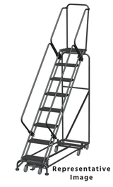 Ballymore Safety Products Weight Actuated All Directional 50 Degree Slope Walk Down Ladders, Weight Actuated, All Directional, 50° Incline, 8 Step, 24 In Wide Base, 21 in Deep Top Step, Perforated Tread 