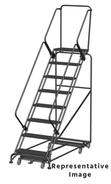 Ballymore Safety Products Weight Actuated All Directional 50 Degree Slope Walk Down Ladders, Weight Actuated, All Directional, 50° Incline, 8 Step, 32 In Wide Base, 14 in Deep Top Step, Perforated Tread 
