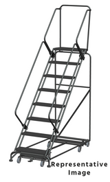 Ballymore Safety Products Weight Actuated All Directional 50 Degree Slope Walk Down Ladders, Weight Actuated, All Directional, 50° Incline, 8 Step, 32 In Wide Base, 21 in Deep Top Step, Perforated Tread 