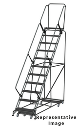 Ballymore Safety Products Weight Actuated All Directional 50 Degree Slope Walk Down Ladders, Weight Actuated, All Directional, 50° Incline, 11 Step, 32 In Wide Base, 21 in Deep Top Step, Abrasive Mat Tread 