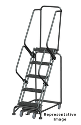 Ballymore Safety Products Weight-Actuated Series Ladders, Weight Actuated, 5 Step, 24 In Wide Base, 14 in Deep Top Step, Abrasive Mat Tread, Setup 