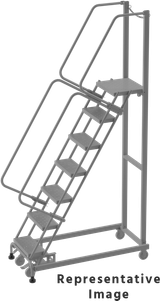 Ballymore Safety Products Weight-Actuated Series Ladders, Weight Actuated, 7 Step, 24 In Wide Base, 14 in Deep Top Step, Serrated Tread, Rear Exit 