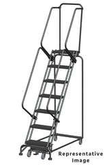 Ballymore Safety Products Weight-Actuated Series Ladders, Weight Actuated, 7 Step, 24 In Wide Base, 28 in Deep Top Step, Serrated Tread, Setup 