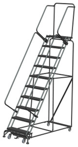 Ballymore Safety Products Weight-Actuated Series Ladders, Weight Actuated, 10 Step, 32 In Wide Base, 14 in Deep Top Step, Serrated Tread, Setup 