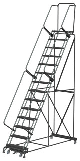 Ballymore Safety Products Weight-Actuated Series Ladders, Weight Actuated, 14 Step, 40 In Wide Base, 14 in Deep Top Step, Serrated Tread 