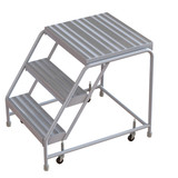  Tri-Arc WLAR003244-d4 3-step Mobile Aluminuminum Step Stool With 21'' Ribbed Deep Top Step, 24-inch Wide 