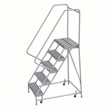 Tri-Arc Rolling Ladder: 50 In Platform Height, 14 In Platform Deep, 24 In Platform Wide, Ribbed, 32 In Bottom Wide 