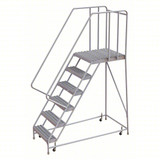 Tri-Arc Rolling Ladder: 60 In Platform Height, 28 In Platform Deep, 16 In Platform Wide, Serrated, 26 In Bottom Wide 