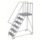 Tri-Arc Rolling Ladder: 60 In Platform Height, 28 In Platform Deep, 24 In Platform Wide, Serrated, 32 In Bottom Wide 
