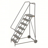 Tri-Arc Wheelbarrow Ladder: 70 In Platform Height, 14 In Platform Deep, 16 In Platform Wide, Serrated, Gray 