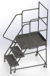 Tri-Arc Wl 3 Step Steel Rolling Ladder Grip 24 HR With 30" With Deep Top Step Step 