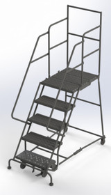 Tri-Arc Wl 5 Step Steel Rolling Ladder Grip 24 HR With 30" With Deep Top Step Step 