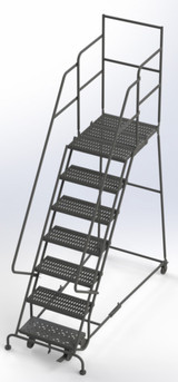 Tri-Arc Wl 7 Step Steel Rolling Ladder Grip 24 HR With 30" With Deep Top Step Step 