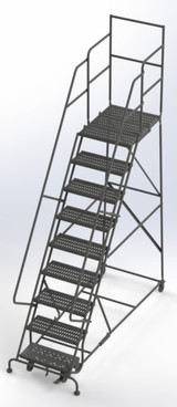 Tri-Arc Wl 9 Step Steel Rolling Ladder Grip 24 HR With 30" With Deep Top Step Step 