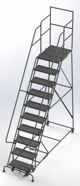 Tri-Arc Wl 10 Step Steel Rolling Ladder Grip 24 HR With 30" With Deep Top Step Step 