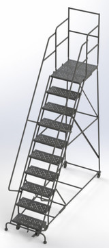 Tri-Arc Wl 10 Step Steel Rolling Ladder Perforated 24 HR With 30" With Deep Top Step Step 