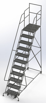 Tri-Arc Wl 11 Step Steel Rolling Ladder Grip 24 HR With 30" With Deep Top Step Step 