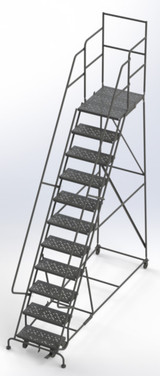 Tri-Arc Wl 11 Step Steel Rolling Ladder Perforated 24 HR With 30" With Deep Top Step Step 