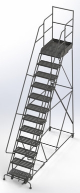 Tri-Arc Wl 12 Step Steel Rolling Ladder Grip 24 HR With 30" With Deep Top Step Step 