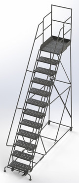 Tri-Arc Wl 12 Step Steel Rolling Ladder Perforated 24 HR With 30" With Deep Top Step Step 