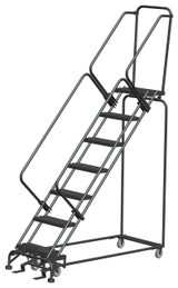 50 Degree Slope Walk Down Ladders, 50° Incline, 7 Step, 24 In Wide Base, 14 in Deep Top Step, Serrated Tread, Setup