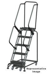 Weight-Actuated Series Ladders, Weight Actuated, 5 Step, 32 In Wide Base, 28 in Deep Top Step, Expanded Metal Tread, Setup