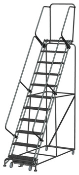 Weight-Actuated Series Ladders, Weight Actuated, 11 Step, 32 In Wide Base, 14 in Deep Top Step, Perforated Tread, Setup