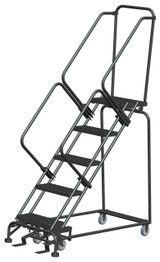 50 Degree Slope Walk Down Ladders, 50° Incline, 5 Step, 24 In Wide Base, 14 in Deep Top Step, Expanded Metal Tread