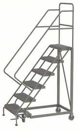 Tri-Arc KD 6 Step Easy Climb Rolling Ladder: 60 In Platform Height, 17 In Platform Deep, 16 In Platform Wide, Perforated, 27 In Bottom Wide 