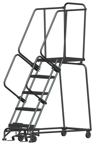 Ballymore Safety Products 5 Step, W/Rail, 24" Wide, 28" Deep Top Step, Abrasive Mat Tread, Setup 