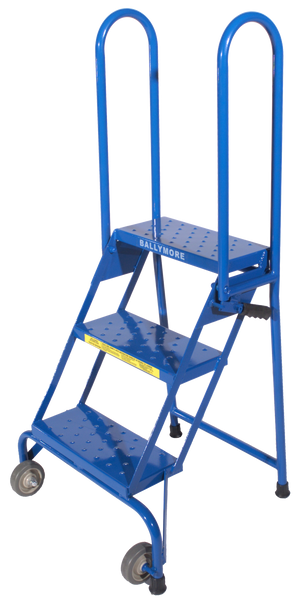 Ballymore Safety Products Aluminum Ladders, 3 Step, 24 In Wide Base, 7 in Deep Top Step, Perforated Tread, Setup 
