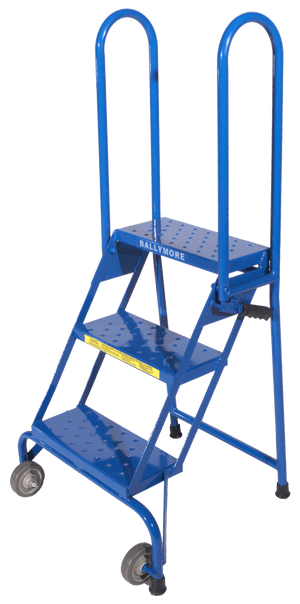 Ballymore Safety Products Aluminum Ladders, 3 Step, 24 In Wide Base, 7 in Deep Top Step, Perforated Tread, Setup 