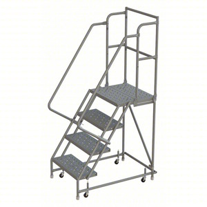Tri-Arc Kd 4 Step Steel Rolling Ladder: 40" Platform Height, 10" Platform Deep, 16" Platform Wide, Perforated, 24" Bottom Wide