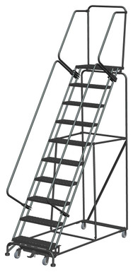 Weight-Actuated Series Ladders, Weight Actuated, 10 Step, 32 In Wide Base, 14 in Deep Top Step, Expanded Metal Tread