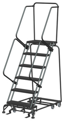 All Direction Ladders, CALOSHA, All Directional, 6 Step, 32 In Wide Base, 14 in Deep Top Step, Serrated Tread