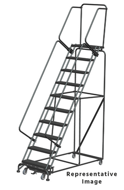 Weight-Actuated Series Ladders, Weight Actuated, 10 Step, 32 In Wide Base, 21 in Deep Top Step, Serrated Tread