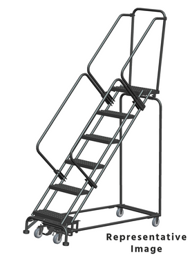 Weight Actuated 50 Degree Slope Walk Down Ladders, Weight Actuated, 50° Incline, 6 Step, 24 In Wide Base, 21 in Deep Top Step, Perforated Tread