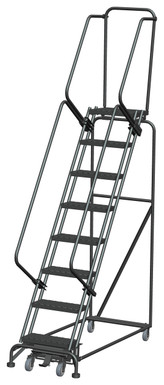 Weight-Actuated Series Ladders, Weight Actuated, 8 Step, 24 In Wide Base, 14 in Deep Top Step, Expanded Metal Tread